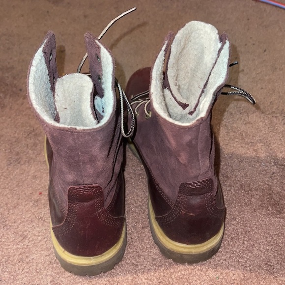 Timberland Jayne Fleece Women Tan Red Boots Leather Earthkeeper - Picture 2 of 7